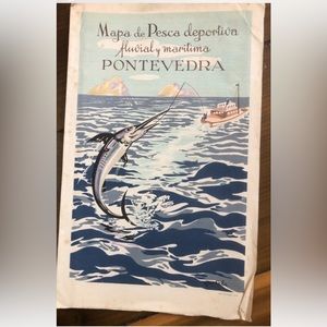 Vintage 1948 Mapa de Pesca deportiva PONTEVERDA Portugal Tourism Map/Brochure